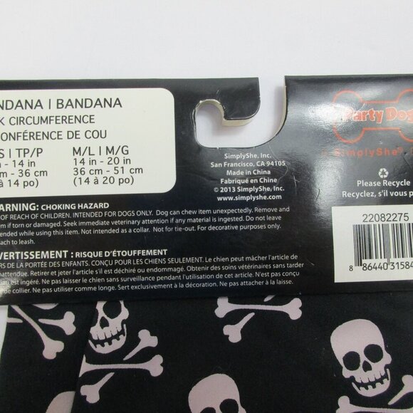 SimplyShe Party Dog Pirate Skull & Crossbones‎ Print Dog Bandana XS Black White - Picture 4 of 5